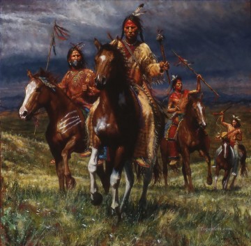 アメリカインディアン Painting - WAR PARTYがラコタ西アメリカを走る